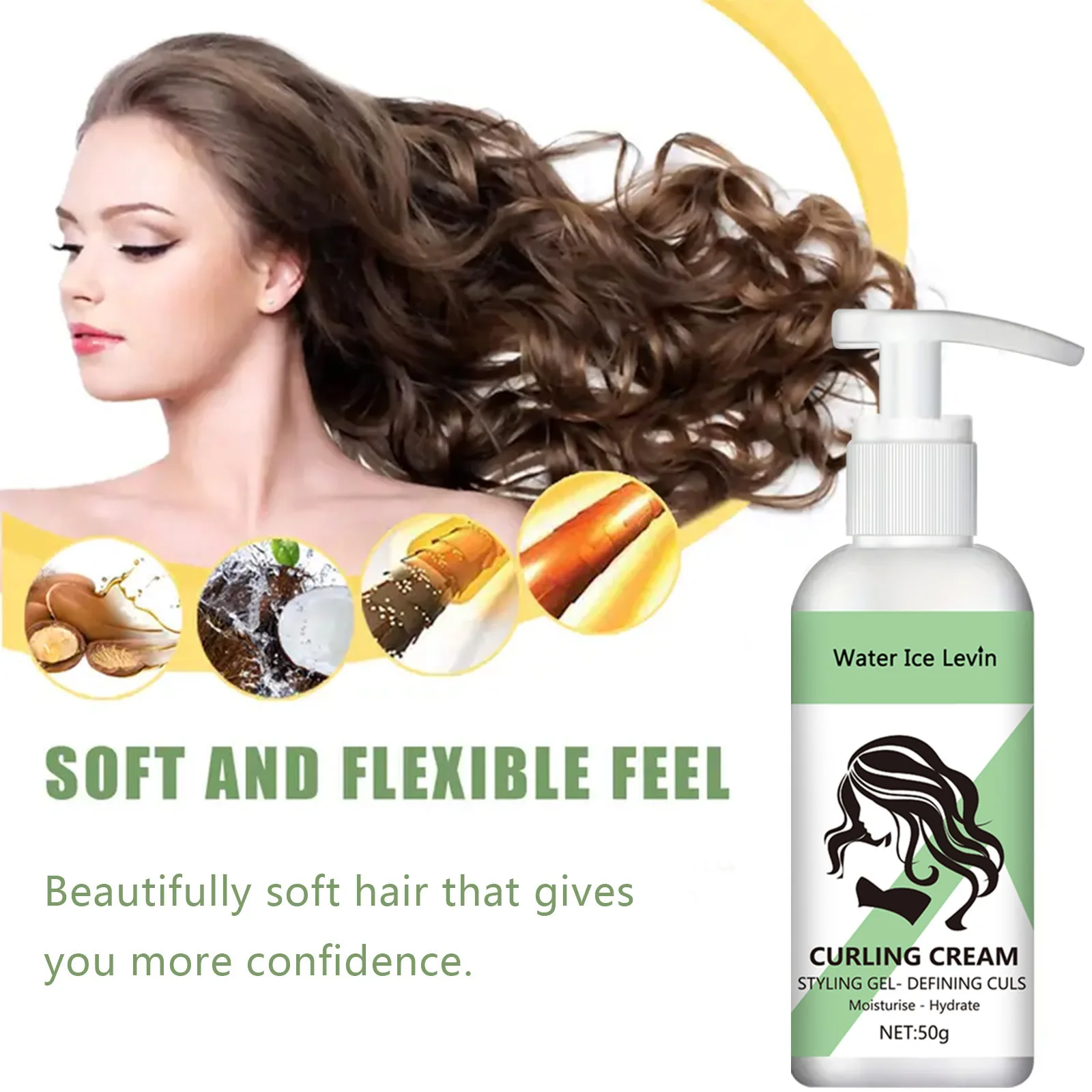 

Water Ice Levin Curl Defining Cream, Curly Hair Styling Gel for Moisture & Volume, Long-Hold Frizz Control, Bouncy Curls