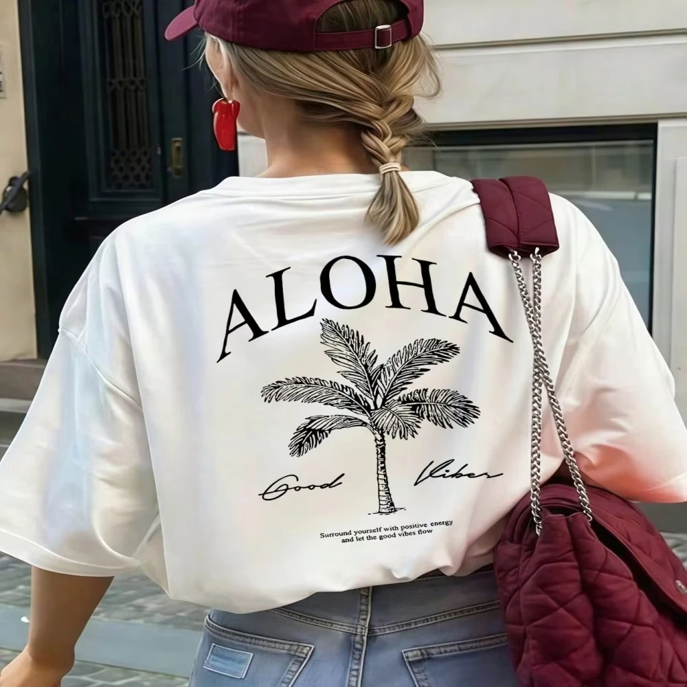 Unisex T Shirt ALOHA Good Vibes Beach Summer Vacation Palm Tree Tropical Hawaiian Graphic Print Streetwear Casual White