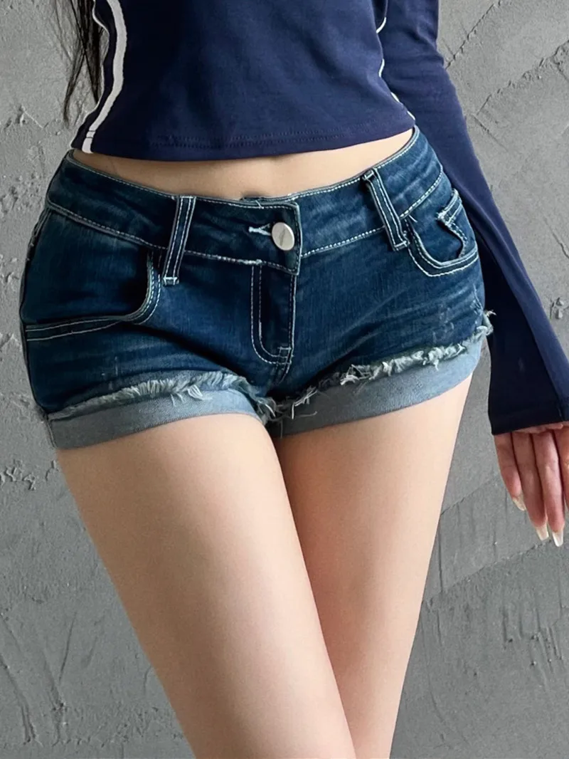 Spicy Girl Cowboy Süße Ultra Kurze Shorts Ameisen Für Frauen Sommer Niedrige Taille Schlank Lockige Rand Amerikanischen Süße Sexy Frauen J7QR