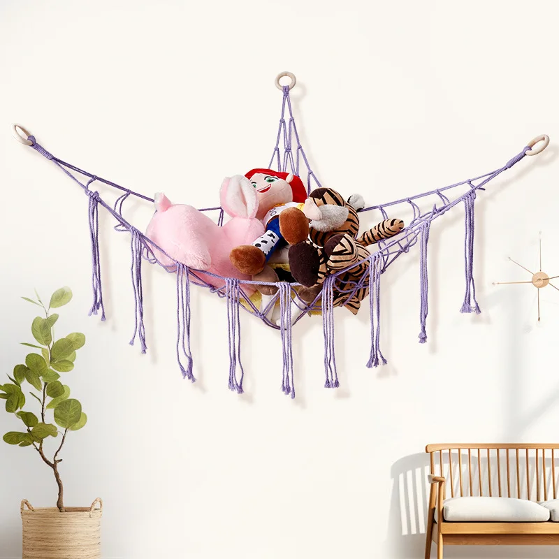 Triangle Toy Net Plush Toy Storage Corner Hanging Cotton Rope Hanging Woven Toy Hammock Storage Net