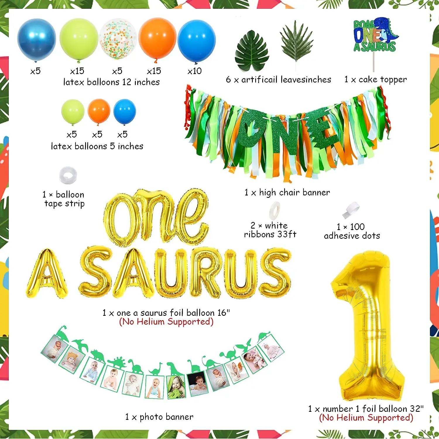 One A Saurus Dinosaur 1st Birthday Party Decorations Supplies One A Saurus Foil Balloons Dinosaur First Birthday Photo Banner