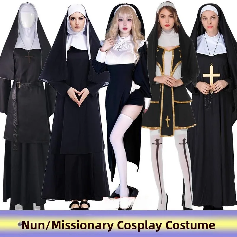

Halloween Death Nun Nurse Tight Stage Robe Couple's Costume Long Robe Tunic Top Skirt for Women's Ethnic Stage Wear