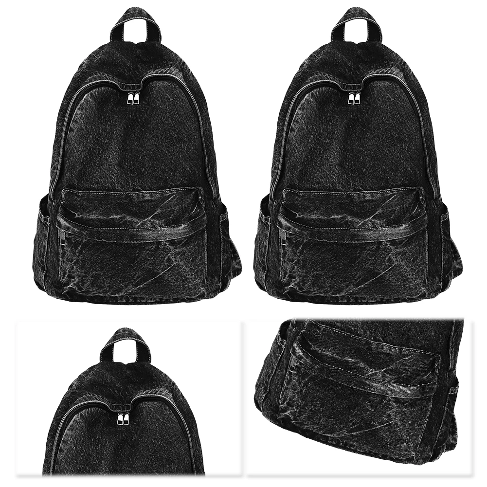 

Backpack for Women Men Multi-pocket Shoulder Bag Denim Zipper Retro Rucksack Solid Travel Gym Bag
