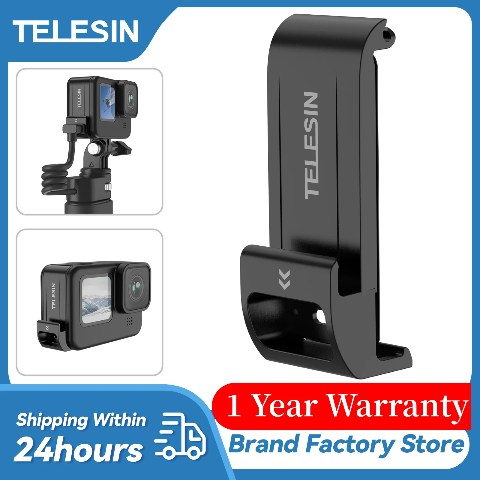 TELESIN Waterproof Side Cover For GoPro 12 11 10 9 Easy Removable Type-C Charging Cover Port For GoPro 12 Hero 11 10 9 Battery