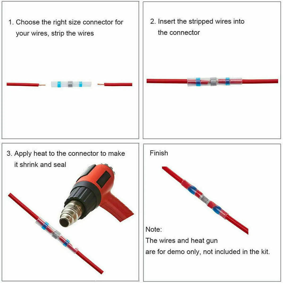 300W Electrical Mini Heat Gun Handheld Hot Air Gun with 100PCS Heat Shrink Butt for DIY Craft Embossing Shrink Wrapping PVC