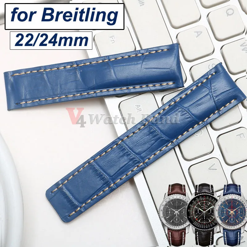 Image of 22mm 24mm Rindsleder Uhrenarmband für Breitling Uhrenarmband Wasserdichtes Armband für Männer Frauen Handgelenkband Echtes Lederarmband