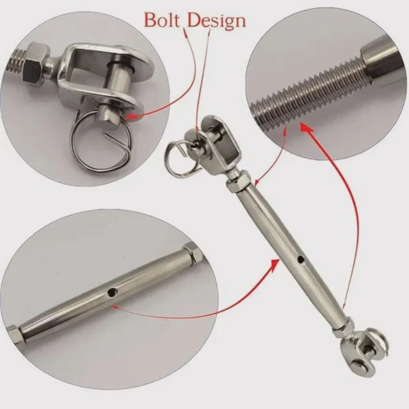 Sailboat Rigging Hardware 316 Stainless Steel Turnbuckles M5 M6 M8 Jaw Type 2PCS Set