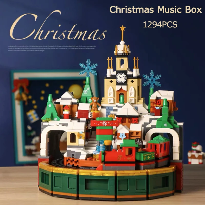 

Ideas Santa Claus Music Box Building Block Christmas Music Castle Bricks Modle Creative Expert Toys Kits For Kid Xmas Gift MOC