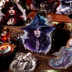 6style 20pcs/pack Vintage Gothic Witch Sticker Pack DIY Character Handbook Decorations Ornaments Dark Wind Scrapbook