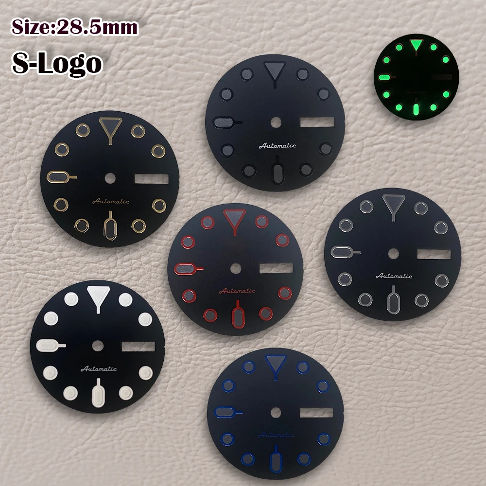 28.5mm S Logo NH36 Dial Green Luminous SKX007 Dial Suitable For NH36 Japanese Automatic Movement Watch Accessories Repair tools