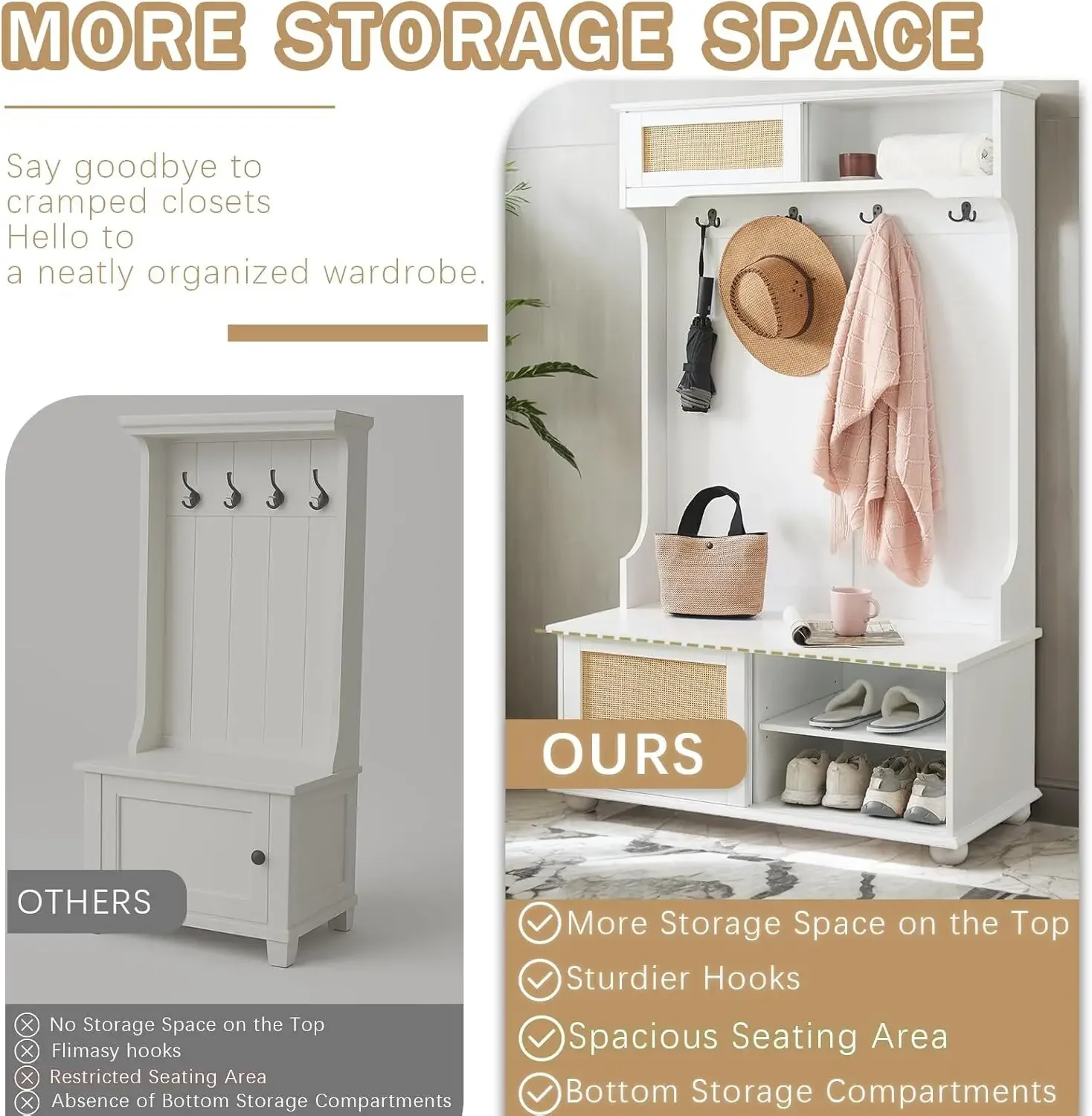 

CKEASEAN Современные раздвижные двери для прихожей, 40-дюймовая прибрежная скамейка для прихожей с большим хранилищем и ножками из цельного дерева, отдельно стоящая обувь