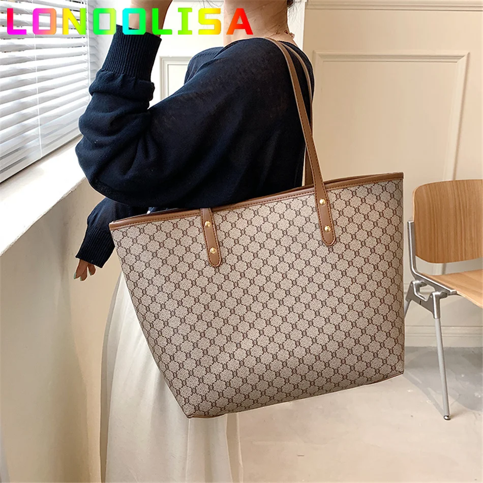 2 Pcs/set Luxury Designer High Capacity Tote Handbag for Women Trends Brand Designer Striped Shopper Shoulder Shopping Bag