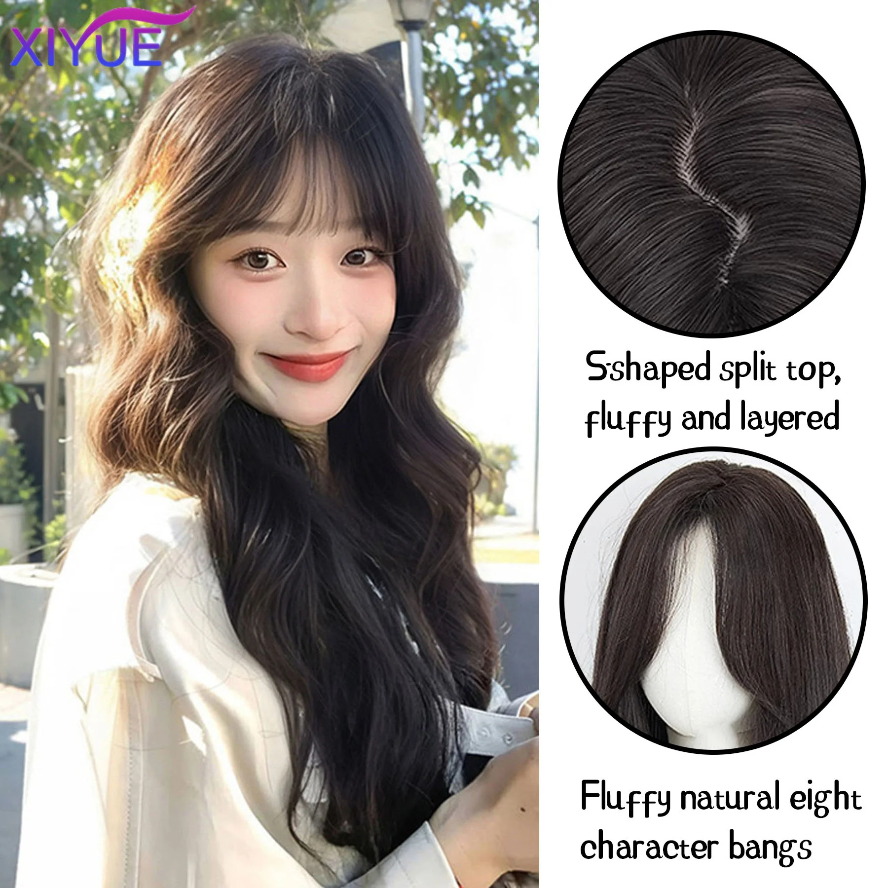 XIYUE Popular Brown Ash Long Deep Wave Hair Lolita Wigs With Bangs Synthetic Wig For Women Fashion Thick Curls Wigs Girl