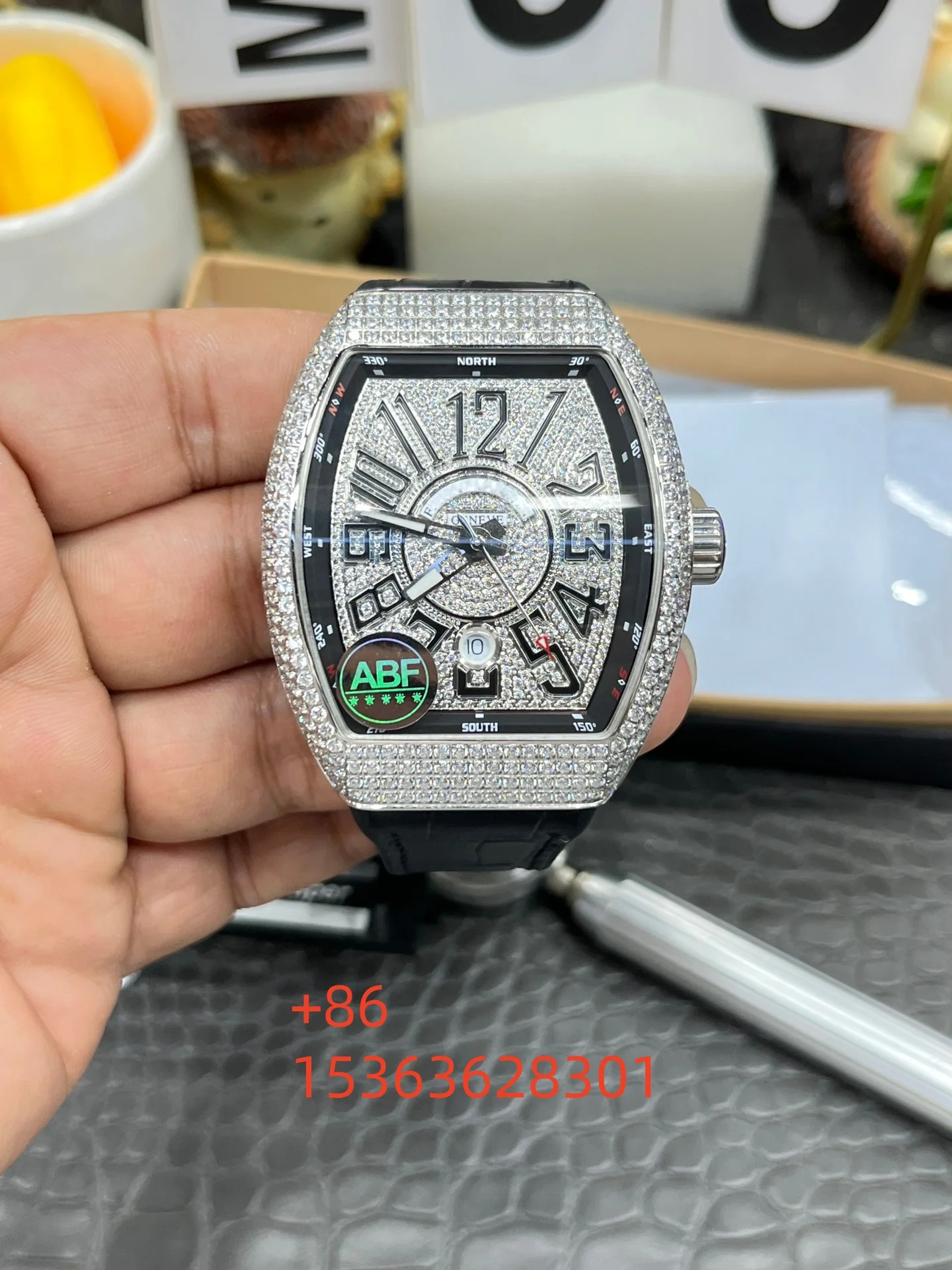 Men's Automatic Mechanical Watch Barrel Shape Tourbillon Design Luxury Business Wristwatch Diamond