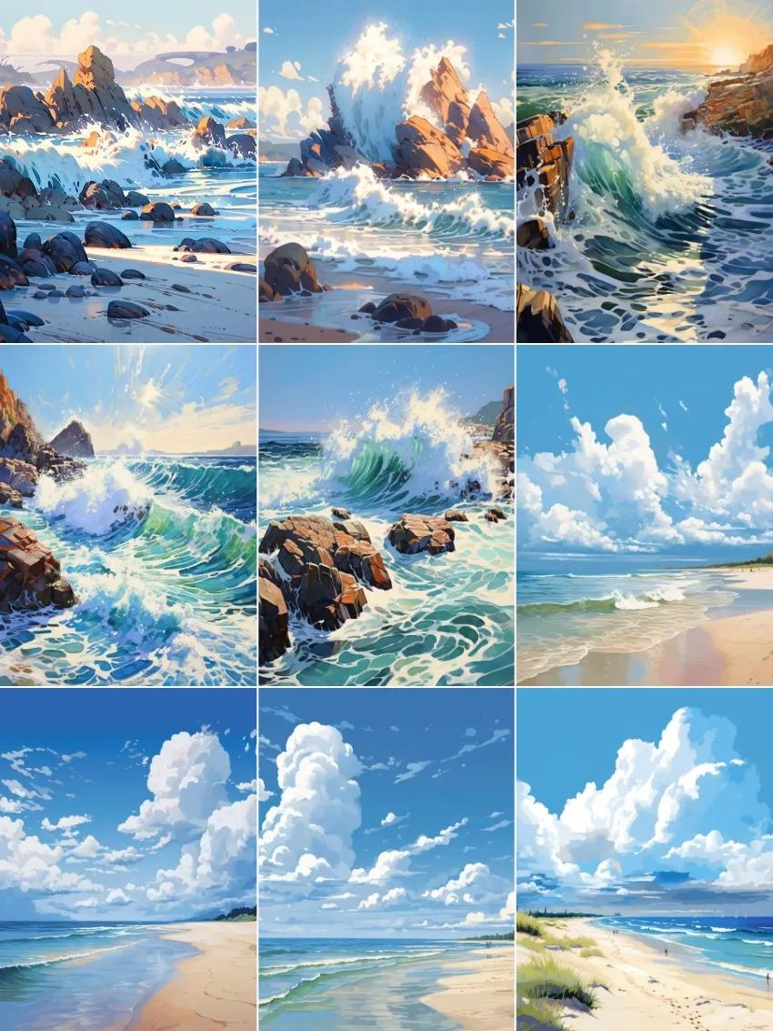 Painting By Numbers Draw Crafts Picture Seaside scenery with waves Framed Wall Art Modern Canvas Art Painting Paint Kits