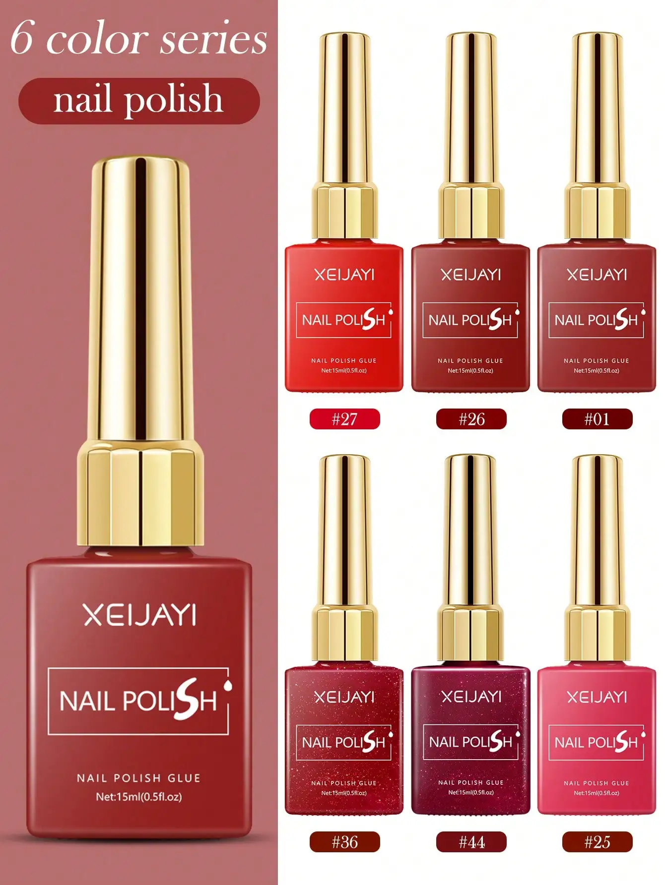 6Colors 15ml Gel Nail Polish Series Starter Pure Soak Off No Wipe Nail Gel Polish Suitable For All Seasons