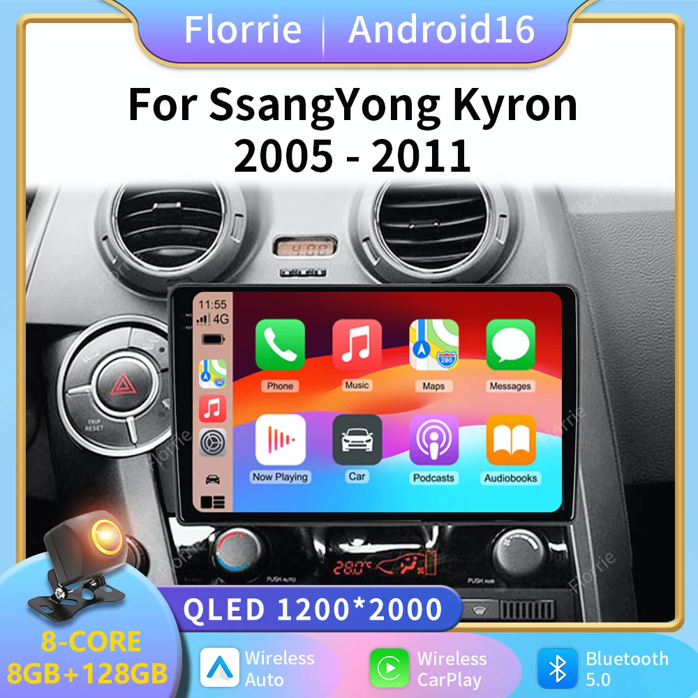 2K Android 16 Auto Car Radio For SsangYong Kyron Actyon 2005 2006 2007- 2012 2013 Carplay Multimedia Player GPS Head Unit Stereo