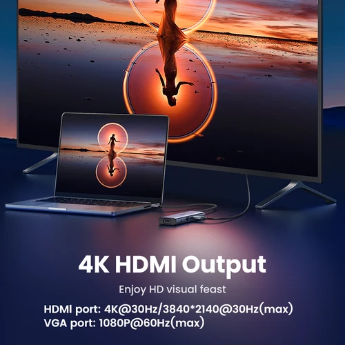 Imagen 2 del producto UGREEN USB HUB Monitor Dual tipo C a 4K HDMI VGA Gigabit RJ45 SD y TF puertos USB3.0 PD100W Dock para MacBook Dell HP Accesorios