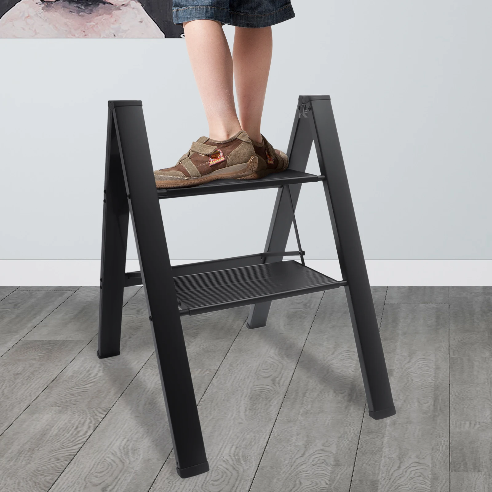 

Folding Stool with Anti-Slip Sturdy and Wide Pedal, 2 Step Ladder, Lightweight and Portable, Multi-Use