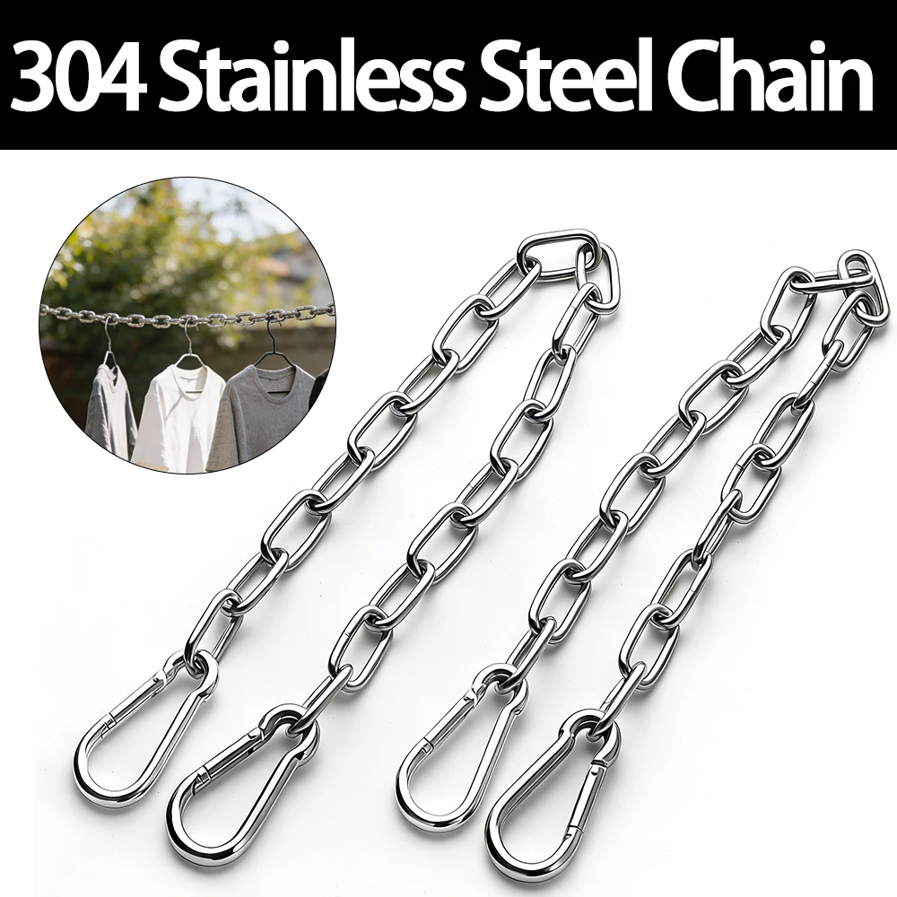 304 Stainless Steel Chains 2mm 2.5mm 3mm 4mm with Spring Buckle Suitable for Swings Hammocks Pet Traction and Clotheslines 1-10M