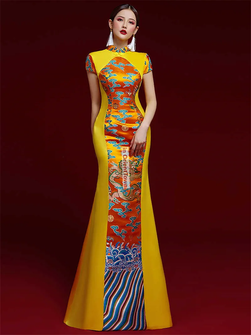 Modèles de style oriental Cheongsam robe de bal haut de gamme Performance Costume spectacle tendance asiatique hôtes de soirée tenue formelle pour les femmes