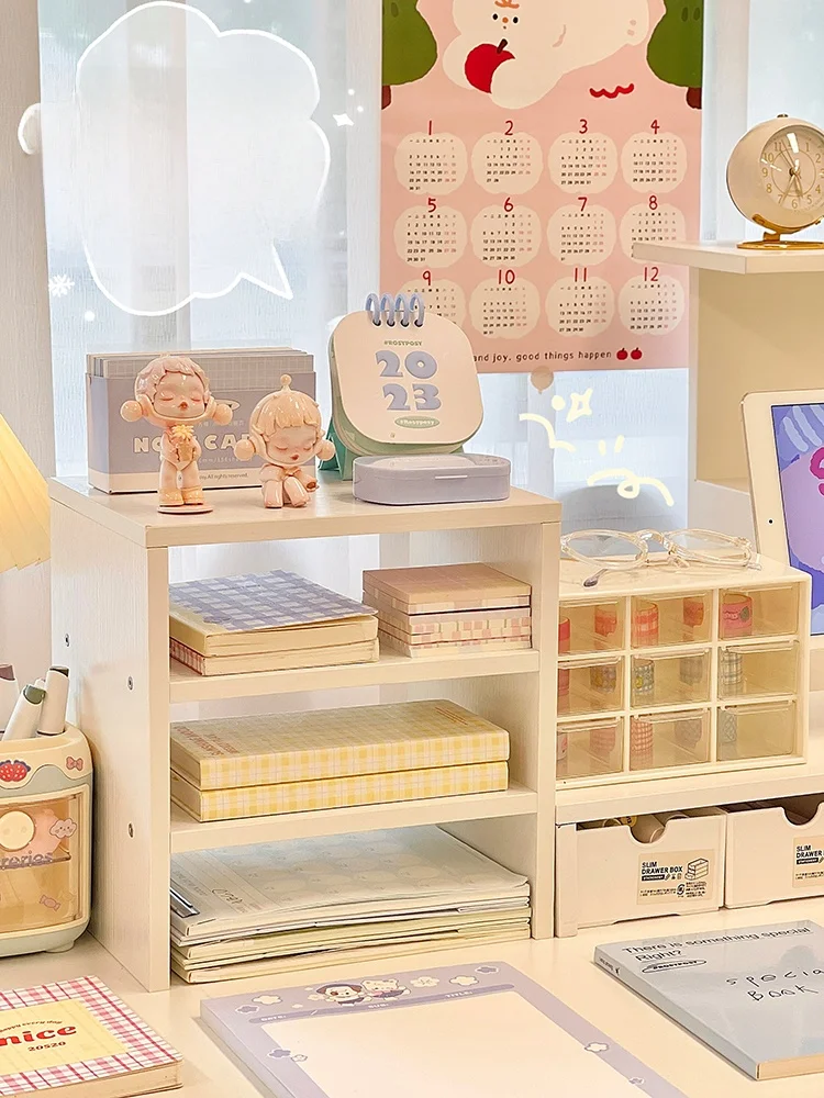 Desktop Elevation Stand Student Study Desk Organizer Wood Frame Office Simple Cuter Monitor Stand Storage elf