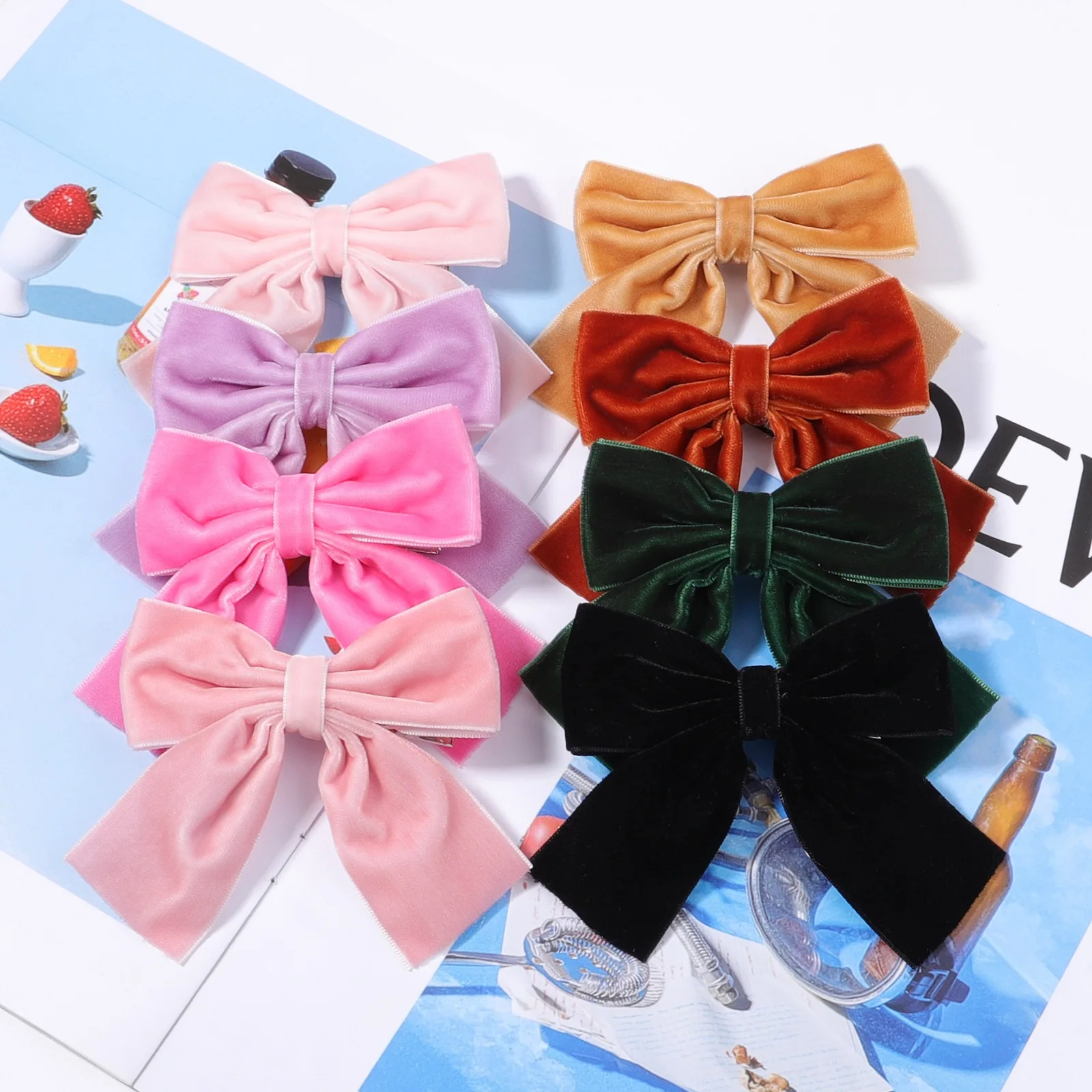 1Piece 4.3\'\' Solid Velvet Hair Bows For Girls Hair Clips Baby Boutique Hairpin Handmade Barrettes Headwear Kids Hair Accessories