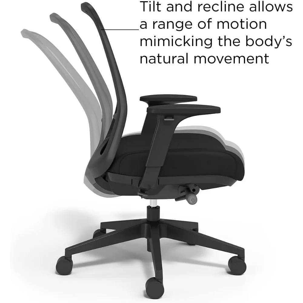 Workplace 2.0 Bedford Ergonomic Office Desk Chair, Breathable Mesh Back & Fabric Swivel Seat, Adjustable Height, Lumbar