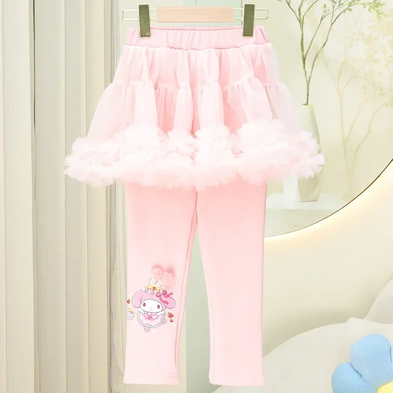 

Spring Autumn Kuromi Anime Sanrio Ins Kawaii Outside Wearing Trouser Skirt Cute My Melody Mesh Pants Clothing Gifts for Kids