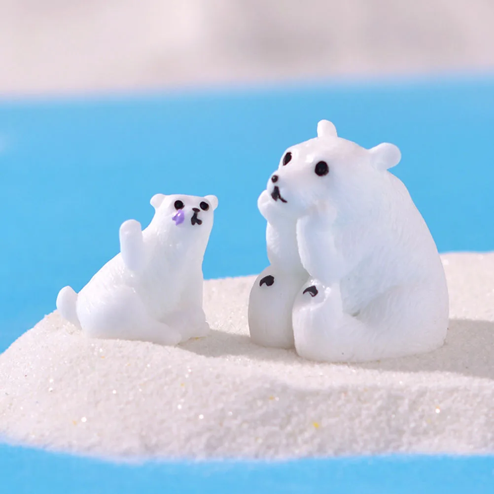 12 Buah Ornamen Beruang Kutub Mini Miniatur Taman Resin Dekorasi Desktop Figur Beruang Lucu