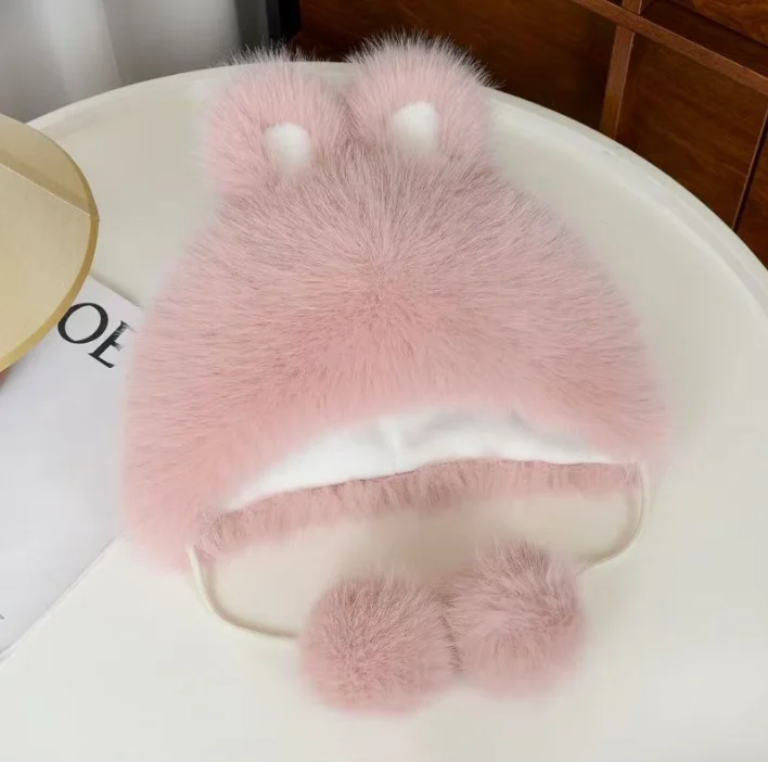قبعة أذن أرنب دافئة من القطيفة للنساء شتاء نمط جديد النسخة الكورية قبعة حماية الأذن العلوية هدية رائعة على الطراز الياباني