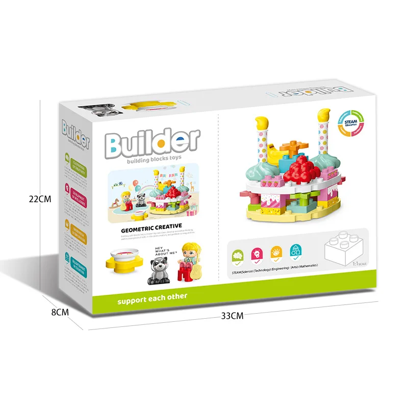 45 قطعة/المجموعة الإبداعية كعكة عيد ميلاد سعيد سلسلة كبيرة الجسيمات اللبنات التعليم المبكر لغز لعب للأطفال هدية الكريسماس