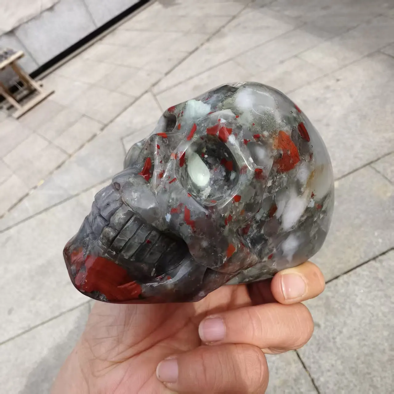 Natural African Dragon's Blood Stone, Skull, Quartz Crystal Dragon's Blood Stone Polished Skull, Mineral Healing