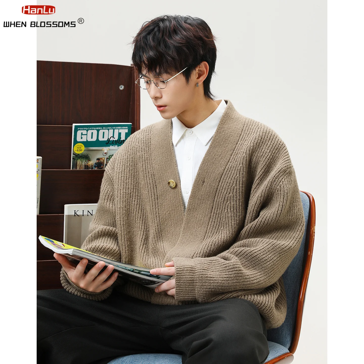 Hanlu 2025 الرجال ثوب الكيمونو الياباني سترة خمر المال القديم نمط الوزن الثقيل تريكو غير المتماثلة بلاكيت معطف فاخر #6