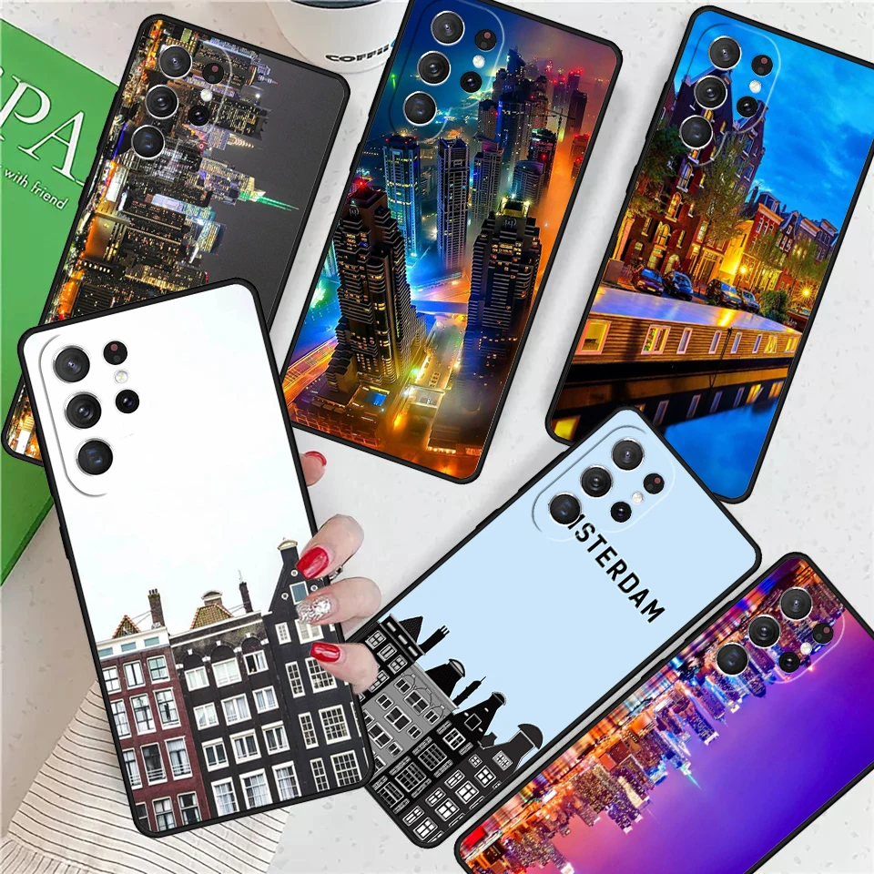 Amsterdam City Poster For Samsung Galaxy S24 Ultra S21 S22 S8 S9 S10E Note 10 20 Plus FE S23 Phone case Cover Coque