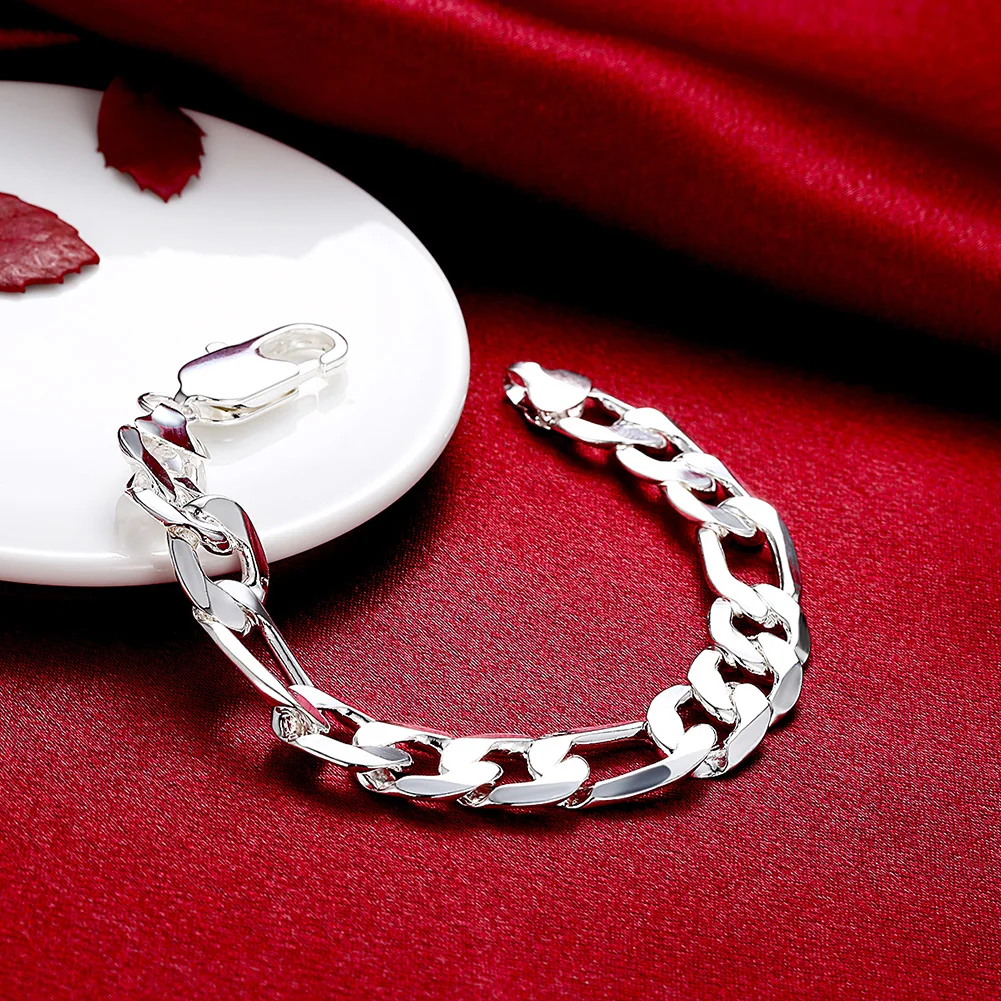 925 Sterling silver Beautiful wedding women mens 4-12MM size Flat chain Bracelet high quality fashion classic jewelry