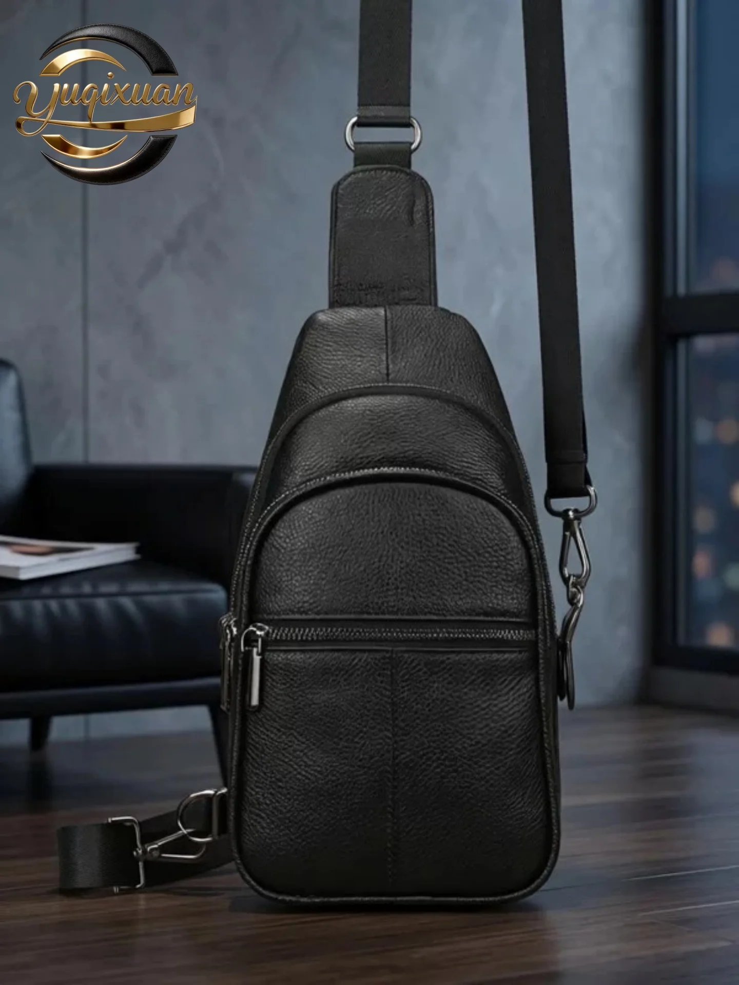 yuqixuan-genuine-leather-men's-chest-bag-black-large-capacity-slant-cross-bag-cowhide-single-shoulder-bag-for-summer-autumn