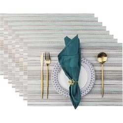 Set of 2/4/6 Placemat Golden Rectangle Table Mat for Dining Tables Wipeable Leaf Hollow Insulation PVC placemats  Home Modern