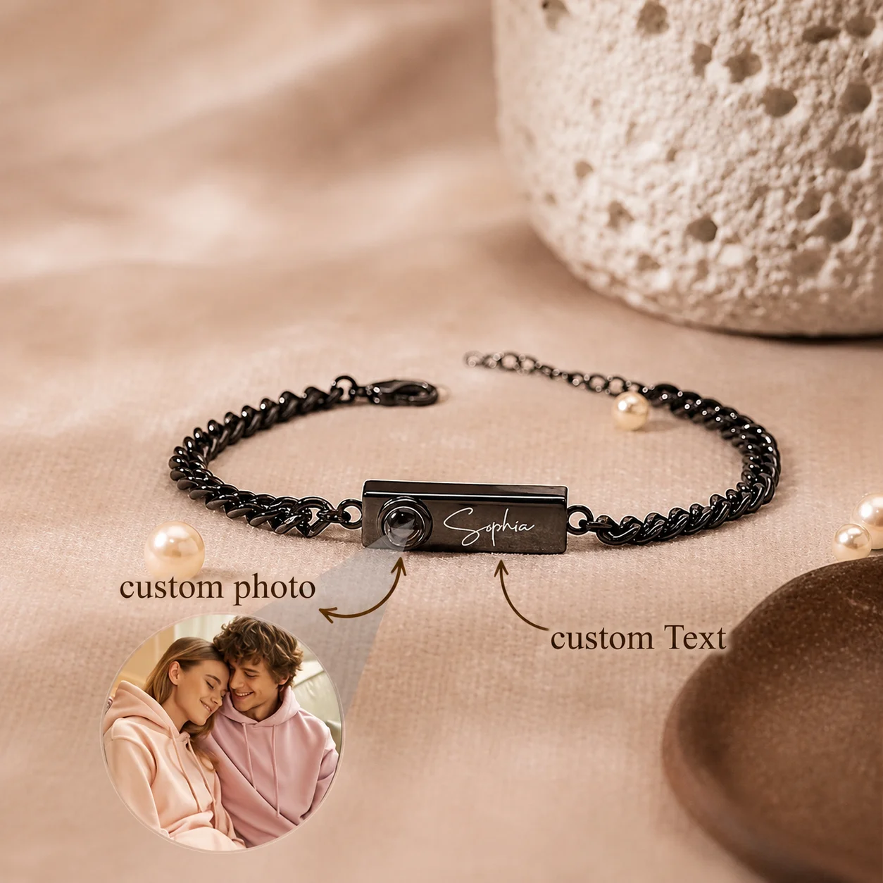 Custom Photo Name Bracelet 5NK Cuban Chain Personalized Picture Jewelry Stainless Steel Couple Gift for Women Men