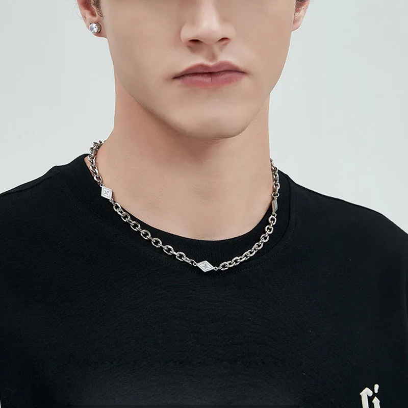Korean Style Stainless Steel Necklace Men  Women Hip Hop Neck Jewelry Geometric Rhombic Star Steel Neck Chains Collar Necklace