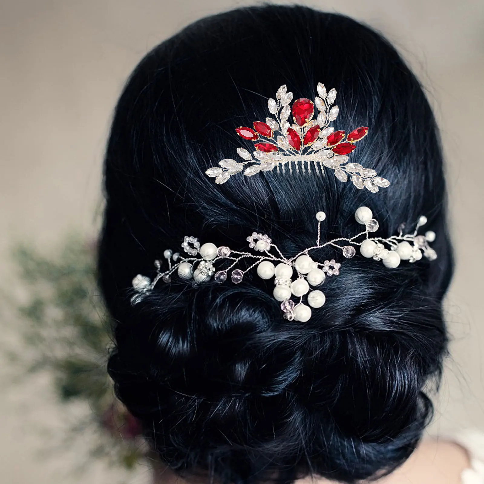 

Bridal Hair Comb Side Clip Decorative Accessory Wedding Headpiece Rhinestone Hair Combs for Women Red Styling Elegant Hairstyle