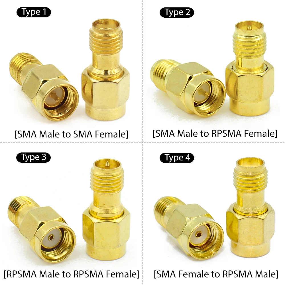 SMA to RP-SMA Adapter SMA Male RP SMA Female RF Coaxial Connector Gold Plated Brass Copper Converter For WiFi Antenna