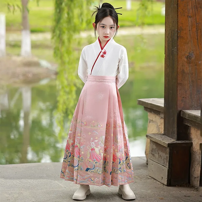 Antiche ragazze cinesi vestito gonna faccia di cavallo Hanfu bambini tradizionali eseguire abiti arti marziali Costume Cosplay uniforme studentesca