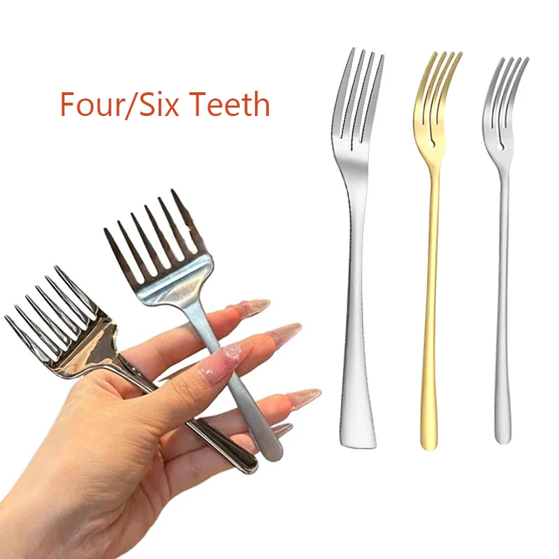 Tenedor de fruta de acero inoxidable, tenedor de postre, tenedor para ensalada, tenedores de cena ecológicos de cuatro/seis dientes, tenedor, herramienta de cocina de estilo occidental para barbacoa