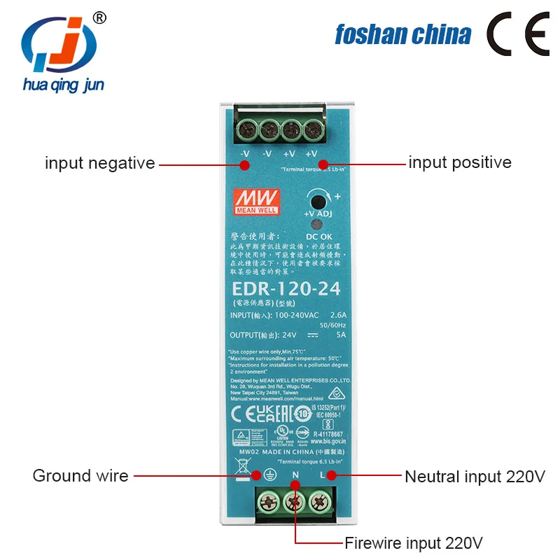 Alimentation d'énergie de commutation de Meanwell de EDR-120-24 de sortie unique de 120W 24V 5A pour l'équipement industriel