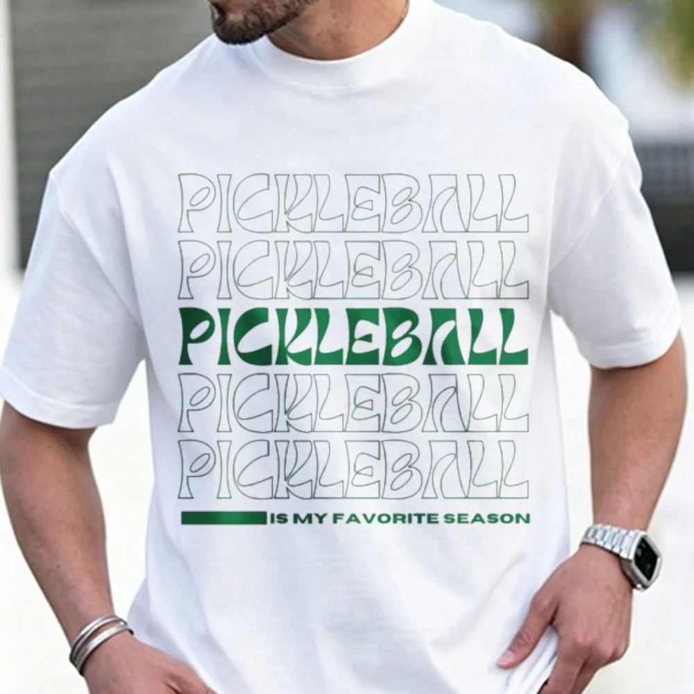 Retro Pickleball Shirt Relaxed Fit Crew Neck Short Sleeve Summer Sports Tee Dark Gray Green Outline Layered Typog Women Clothes