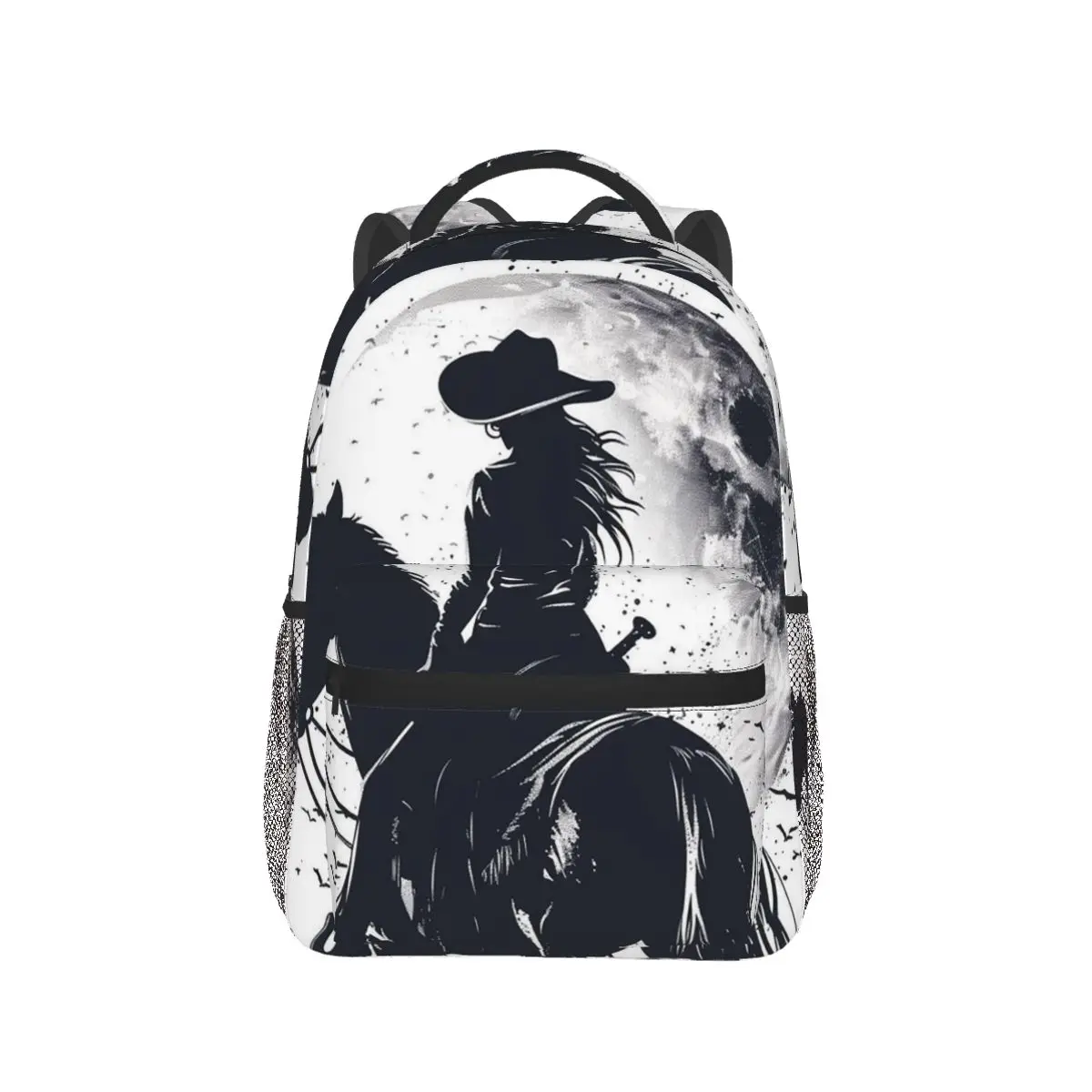 

Black And White Western Cowgirl Riding A Horse Backpack Hot Sale Daypack Large Capacity Kids BookBag School Bag Shoulder Bags