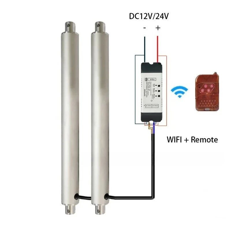 Tuya Wifi Remote Dual Linear Actuator Kits DC 12V/24V 1500N 15mm/s Remote Controller Stroke 50mm-350mm
