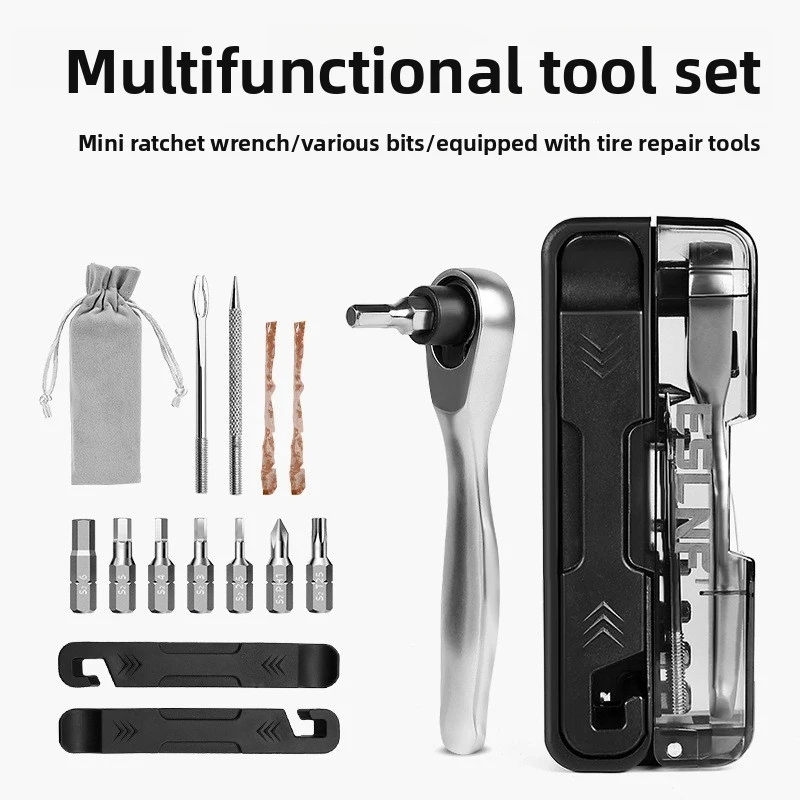 

Multifunctional Portable Bicycle Tire Repair Kit with Tire Lever Hex Wrench Durable Cycling Maintenance Repair Tools