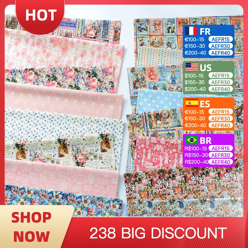 

100%Cotton poplin 20S Manual DIY Digital printing decorate fabric clothing Dress Sling Shirt luggage and bags Cushion tablecloth
